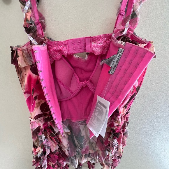 VINTAGE NWT Albert Makali Floral Pink Ruffle Women's Corset Top Originally $265 - Picture 14 of 14